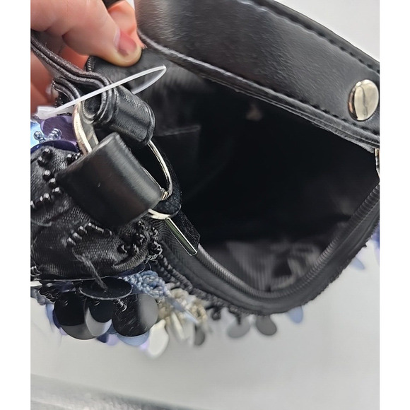 VTG Y2K Black Sequin Beaded Colorful Zip Closure Boho Casual Handbag Purse - Picture 4 of 4
